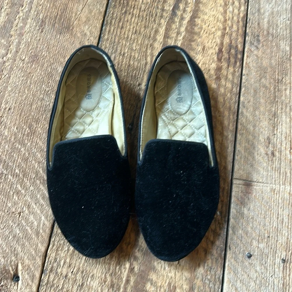 Birdies black velvet loafers